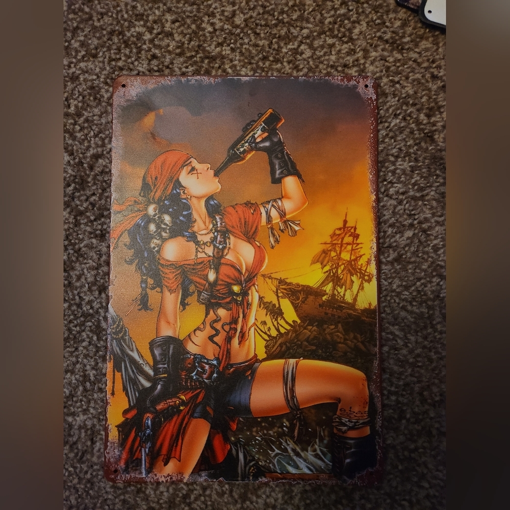 Vintage Pirate Wall Art with Red and Orange Accents